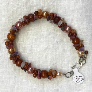 Koa Wood Bracelet (w/crystal chips and pearlescent beads)
